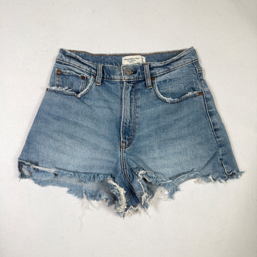 Abercrombie & Fitch‎ Curve Love High Rise Cutoff Shorts Light Wash Blue 26 2
